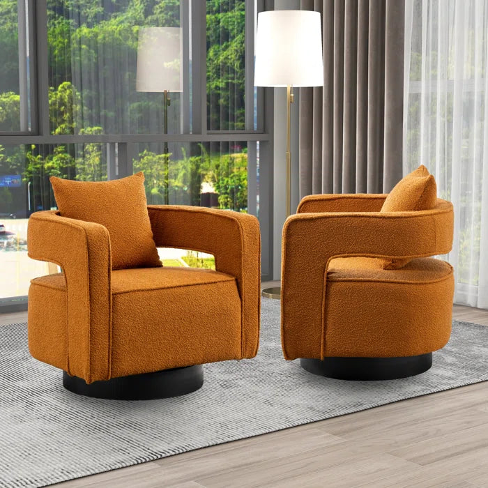 Belinivo Upholstered Swivel Barrel Chair (Set of 2) - Wooden Bazar