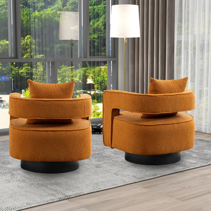 Belinivo Upholstered Swivel Barrel Chair (Set of 2) - Wooden Bazar