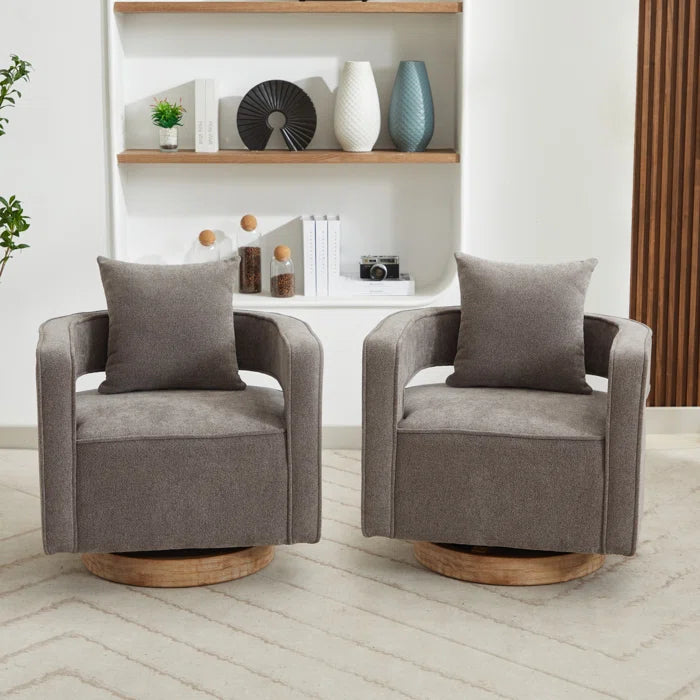 Belinivo Upholstered Swivel Barrel Chair (Set of 2) - Wooden Bazar