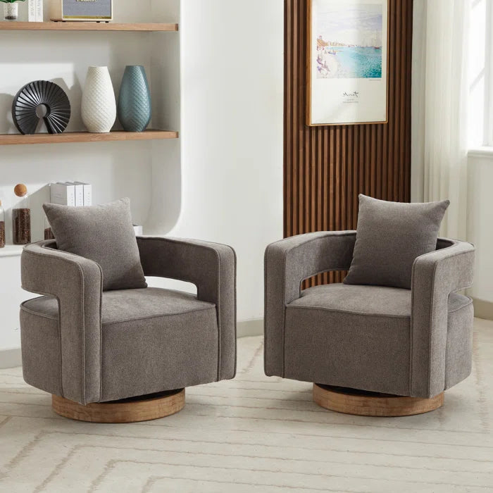 Belinivo Upholstered Swivel Barrel Chair (Set of 2) - Wooden Bazar