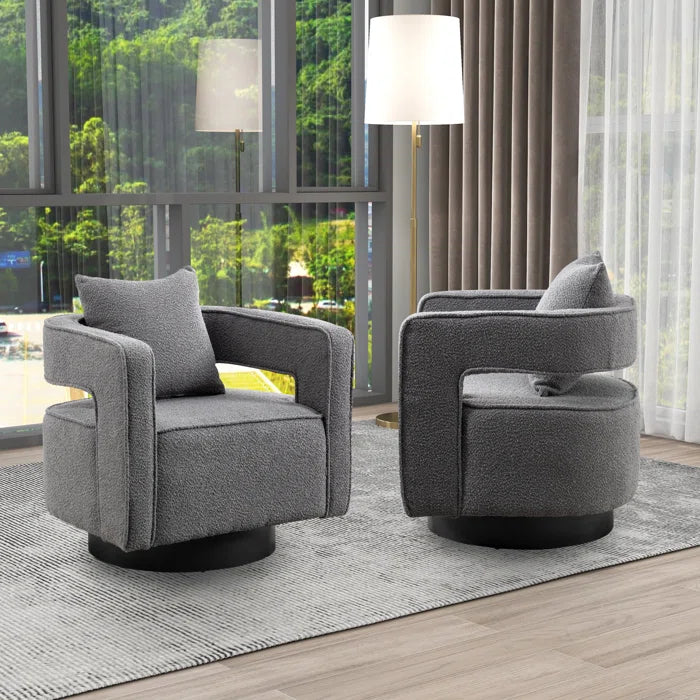 Belinivo Upholstered Swivel Barrel Chair (Set of 2) - Wooden Bazar