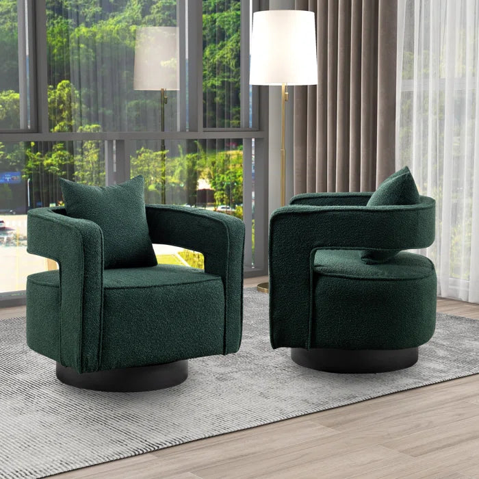 Belinivo Upholstered Swivel Barrel Chair (Set of 2) - Wooden Bazar