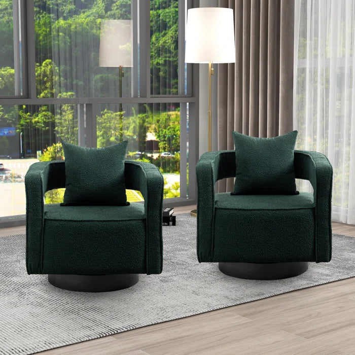 Belinivo Upholstered Swivel Barrel Chair (Set of 2) - Wooden Bazar