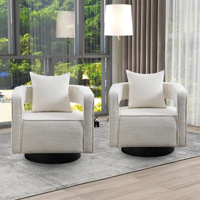 Belinivo Upholstered Swivel Barrel Chair (Set of 2) - Wooden Bazar