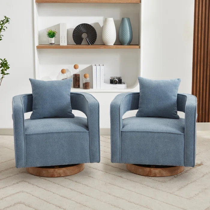 Belinivo Upholstered Swivel Barrel Chair (Set of 2) - Wooden Bazar