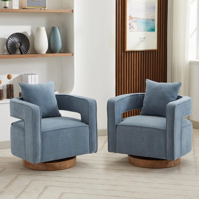 Belinivo Upholstered Swivel Barrel Chair (Set of 2) - Wooden Bazar