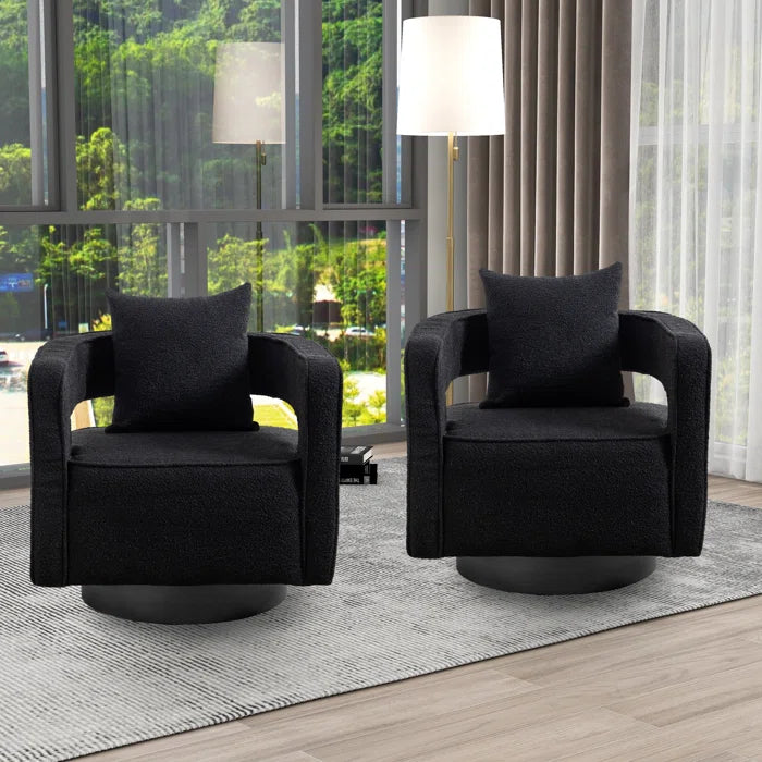 Belinivo Upholstered Swivel Barrel Chair (Set of 2) - Wooden Bazar