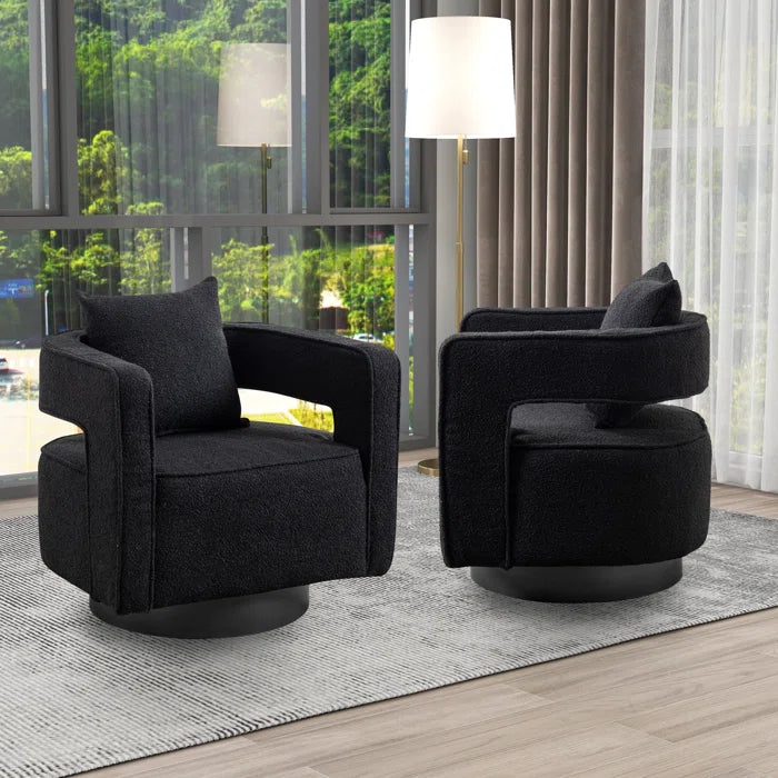 Belinivo Upholstered Swivel Barrel Chair (Set of 2) - Wooden Bazar