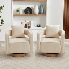 Belinivo Upholstered Swivel Barrel Chair (Set of 2) - Wooden Bazar