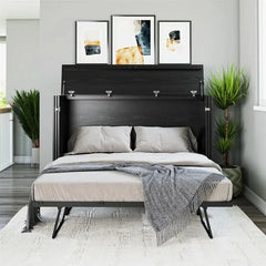 Queen Trifold Cabinet Murphy Bed with Memory Foam Mattress and Storage Drawers