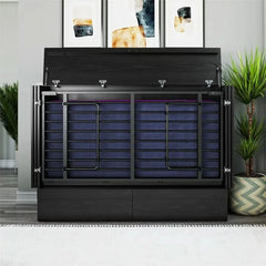 Queen Trifold Cabinet Murphy Bed with Memory Foam Mattress and Storage Drawers