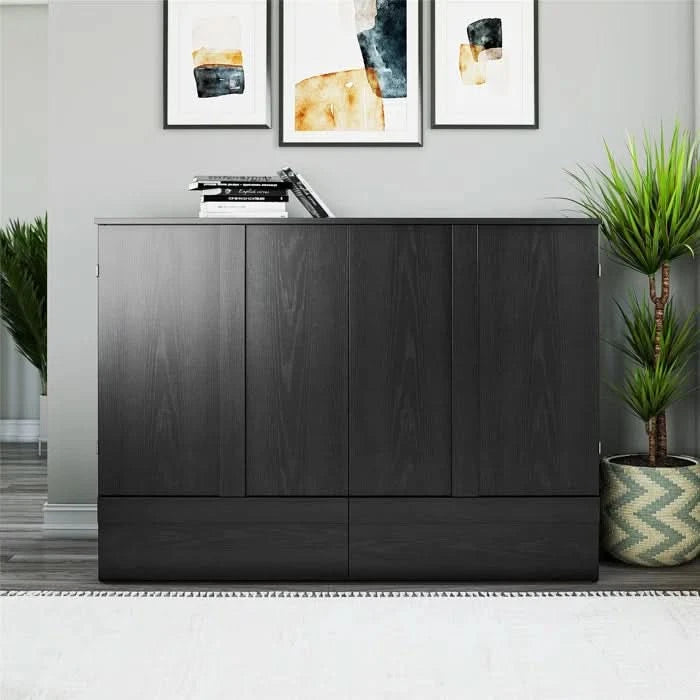Queen Trifold Cabinet Murphy Bed with Memory Foam Mattress and Storage Drawers