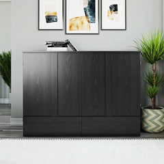 Queen Trifold Cabinet Murphy Bed with Memory Foam Mattress and Storage Drawers