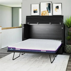 Queen Trifold Cabinet Murphy Bed with Memory Foam Mattress and Storage Drawers