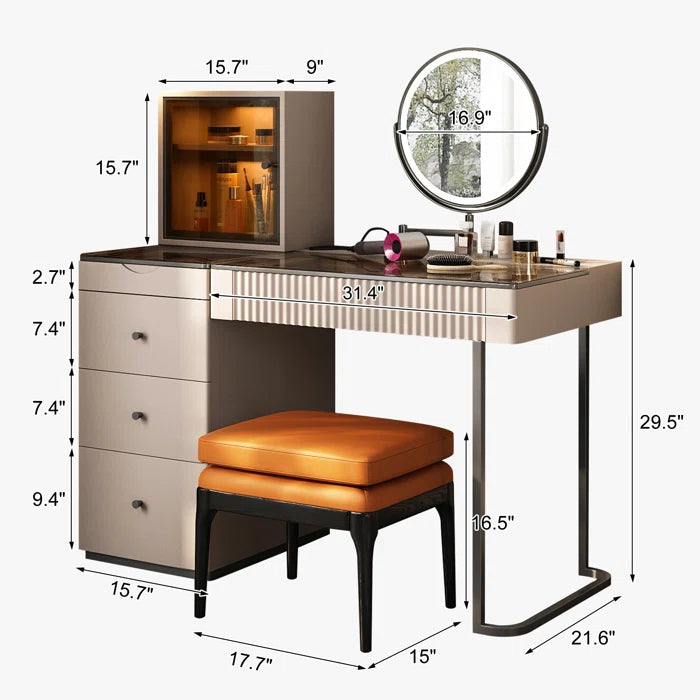 Vanity Dressing Table with Stool and Mirror - Wooden Bazar