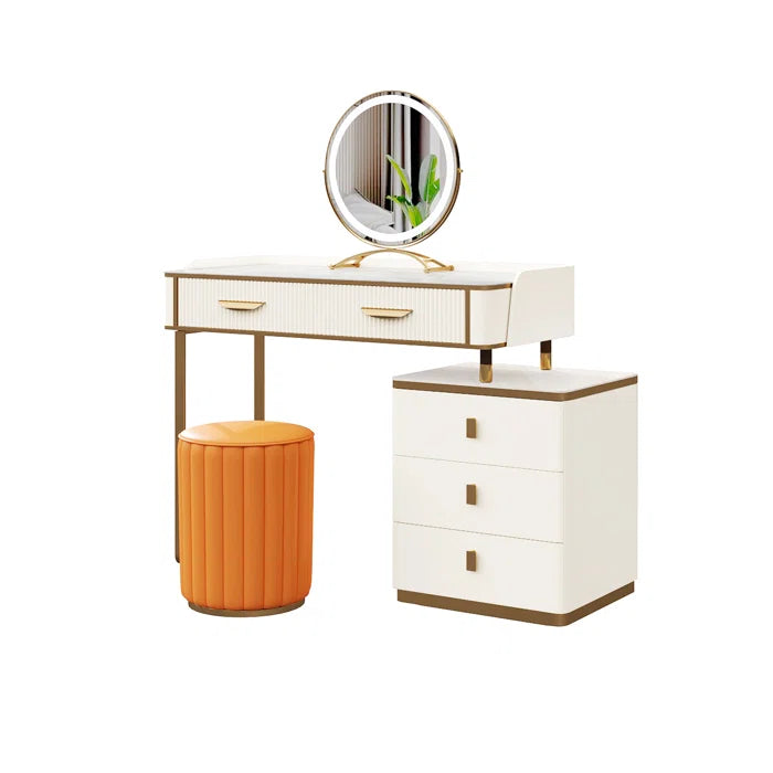 Vanity Table with Stool and Mirror - Wooden Bazar