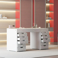 Uzerti Modern Vanity Table with Ample Storage & LED Mirror - Wooden Bazar