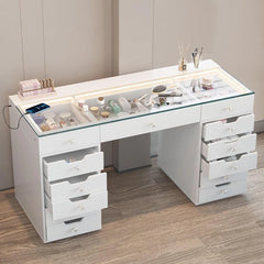 Uzerti Modern Vanity Table with Ample Storage & LED Mirror - Wooden Bazar