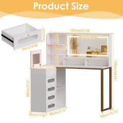 Juins Vanity Desk With Mirror And Lights, Corner Makeup Vanity L Shaped Dressing Table