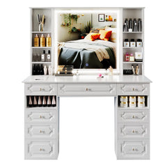 Sahaluka Vanity With Hd Lighted Mirror Makeup Vanity Desk With Facial Mask Box
