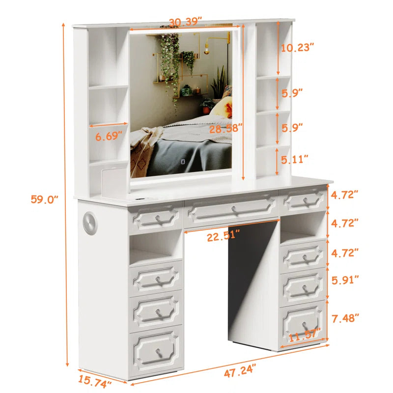 Sahaluka Vanity With Hd Lighted Mirror Makeup Vanity Desk With Facial Mask Box