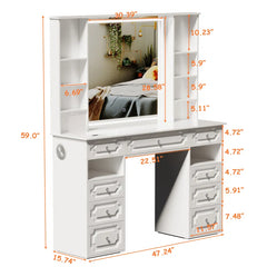 Sahaluka Vanity With Hd Lighted Mirror Makeup Vanity Desk With Facial Mask Box