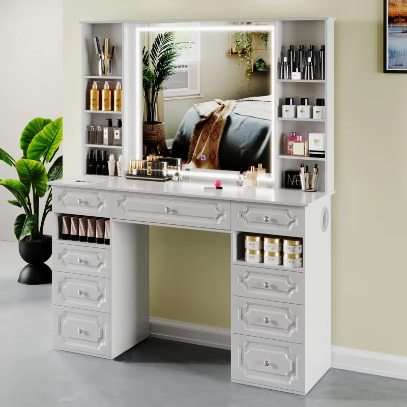 Sahaluka Vanity With Hd Lighted Mirror Makeup Vanity Desk With Facial Mask Box