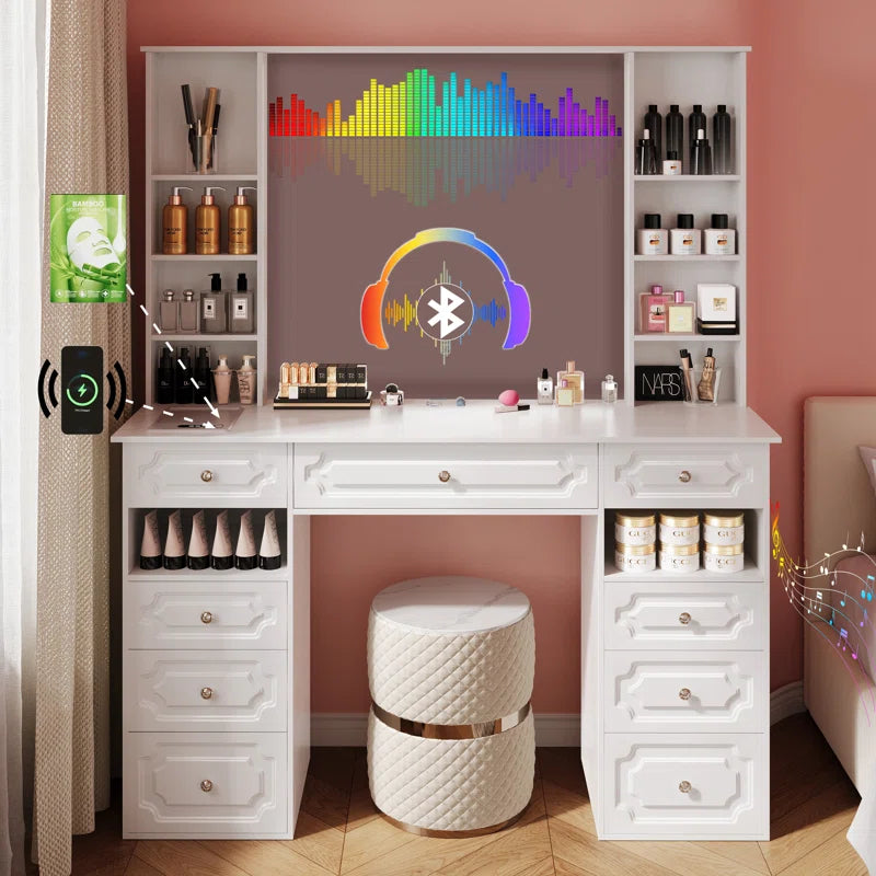 Sahaluka Vanity With Hd Lighted Mirror Makeup Vanity Desk With Facial Mask Box