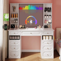 Sahaluka Vanity With Hd Lighted Mirror Makeup Vanity Desk With Facial Mask Box