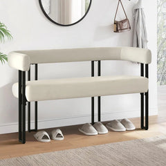 NAPLOX Modern Velvet Entryway Bench with Dual-Level Design and Metal Frame