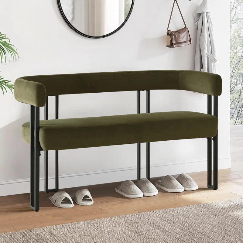 NAPLOX Modern Velvet Entryway Bench with Dual-Level Design and Metal Frame
