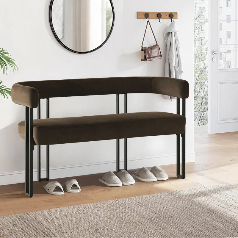 NAPLOX Modern Velvet Entryway Bench with Dual-Level Design and Metal Frame