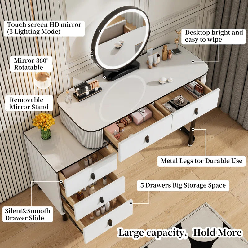 Laxpon White Luxury Vanity Table Set - Wooden Bazar