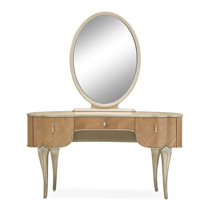 Eity Vanity Set with Mirror & Chair - Caramel