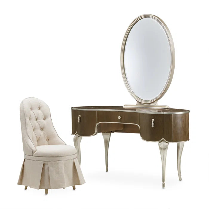 Eity Vanity Set with Mirror & Chair - Caramel