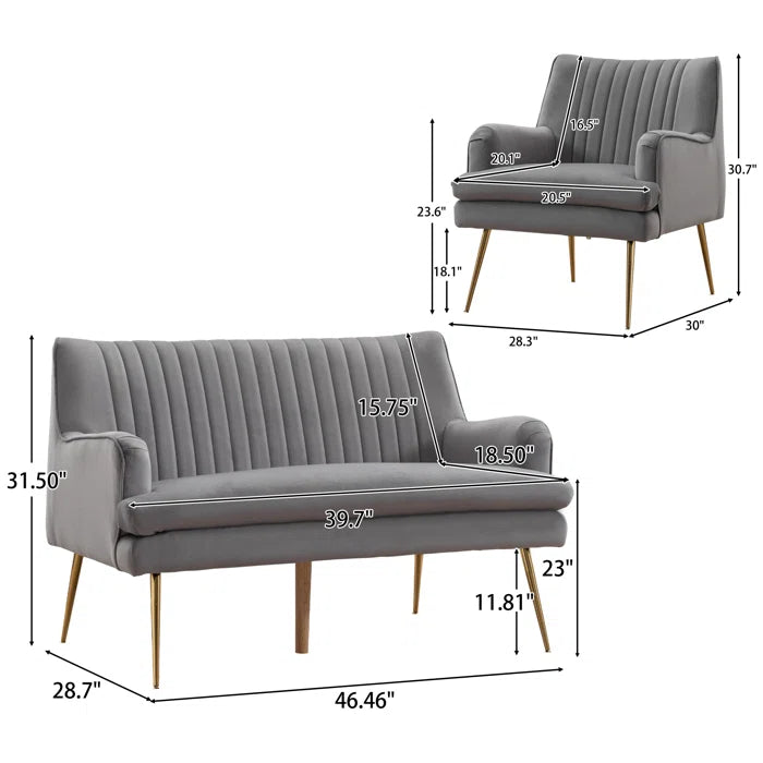 Vootelez 2 - Piece Modern Velvet Upholstered Living Room Luxury Sofa Set