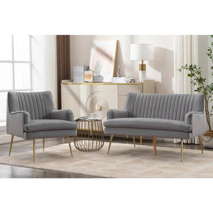 Vootelez 2 - Piece Modern Velvet Upholstered Living Room Luxury Sofa Set