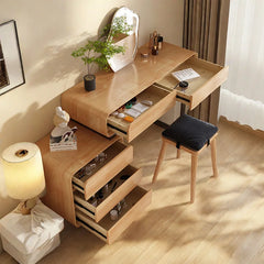 Repron Solid Wood Frame Makeup Vanity Desk with Smart LED Lights Mirror and Chair