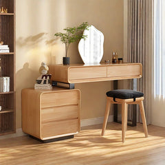 Repron Solid Wood Frame Makeup Vanity Desk with Smart LED Lights Mirror and Chair