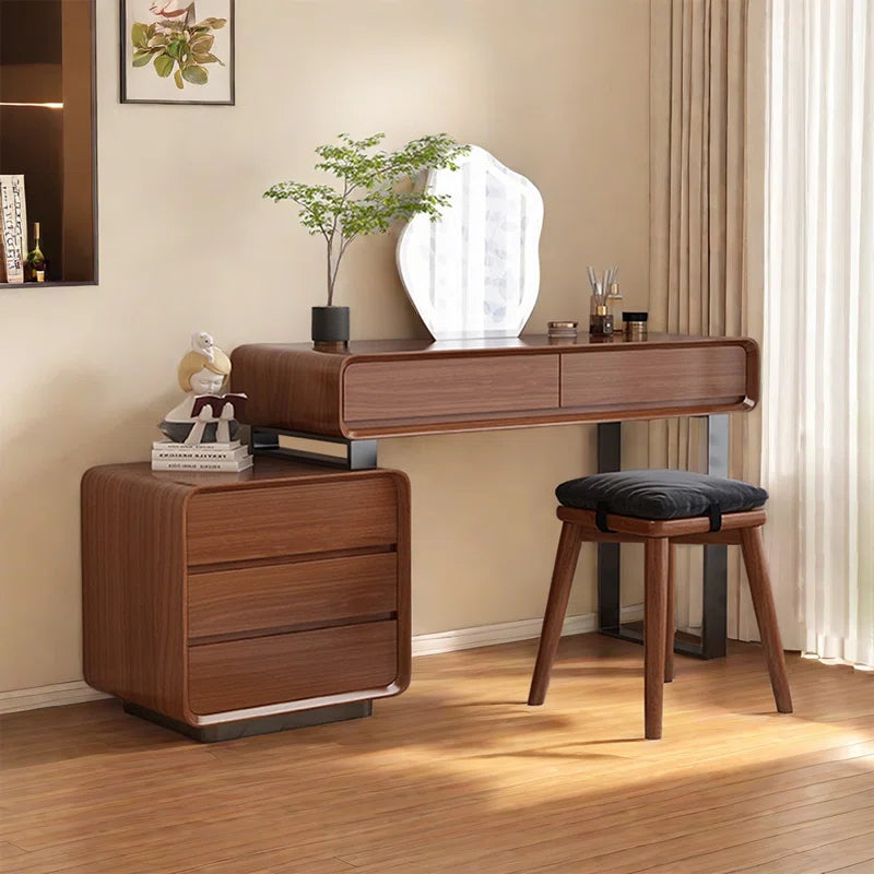 Repron Solid Wood Frame Makeup Vanity Desk with Smart LED Lights Mirror and Chair