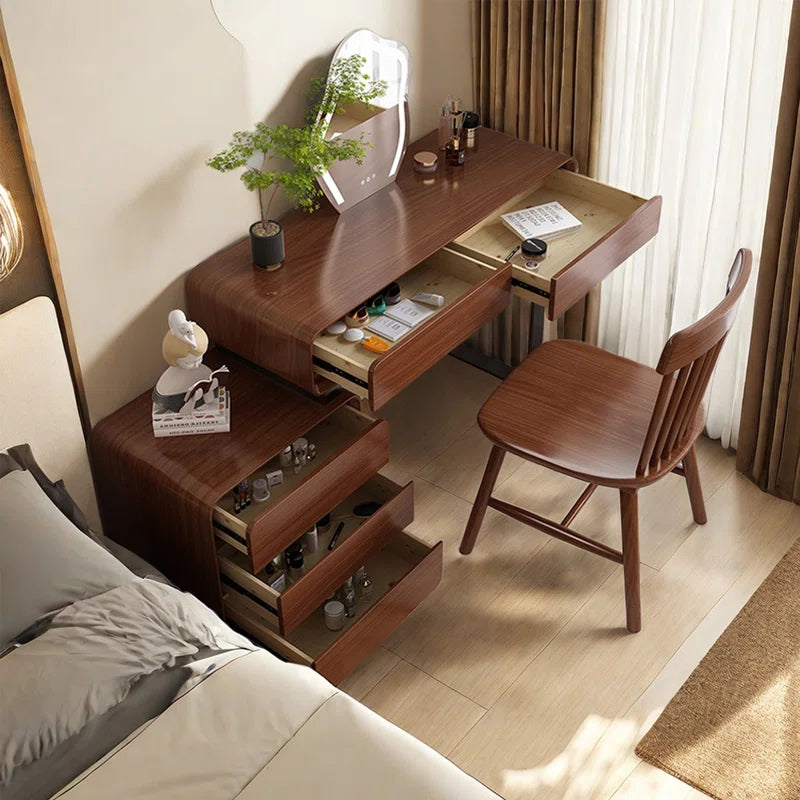 Repron Solid Wood Frame Makeup Vanity Desk with Smart LED Lights Mirror and Chair