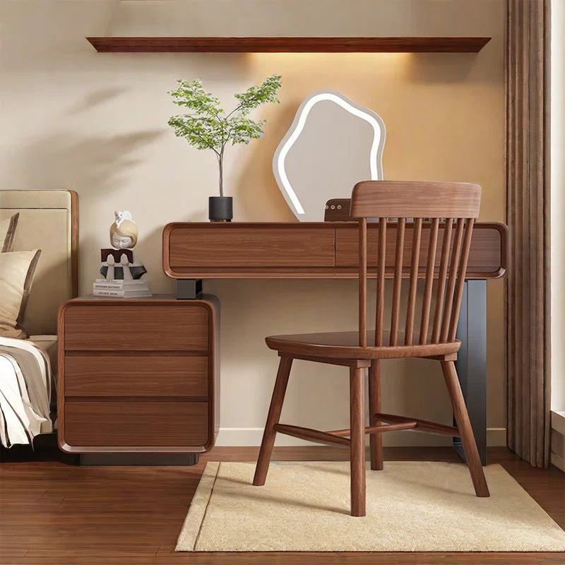 Repron Solid Wood Frame Makeup Vanity Desk with Smart LED Lights Mirror and Chair