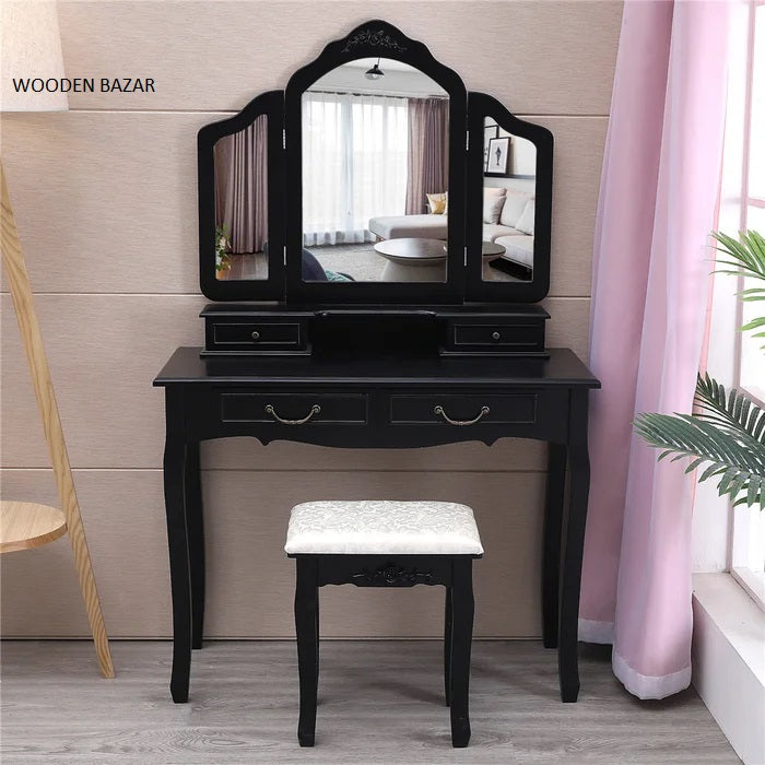Wendland Vanity Dressing Table Set with Stool and Mirror - Wooden Bazar