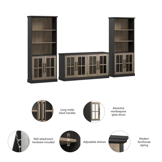 Yubir TV Stand for 75 Inch TV and Bookcases - Wooden Bazar