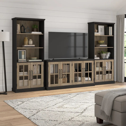 Yubir TV Stand for 75 Inch TV and Bookcases - Wooden Bazar