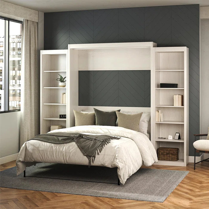 Kexzone Murphy Bed with Side Storage Bookcases - Wooden Bazar