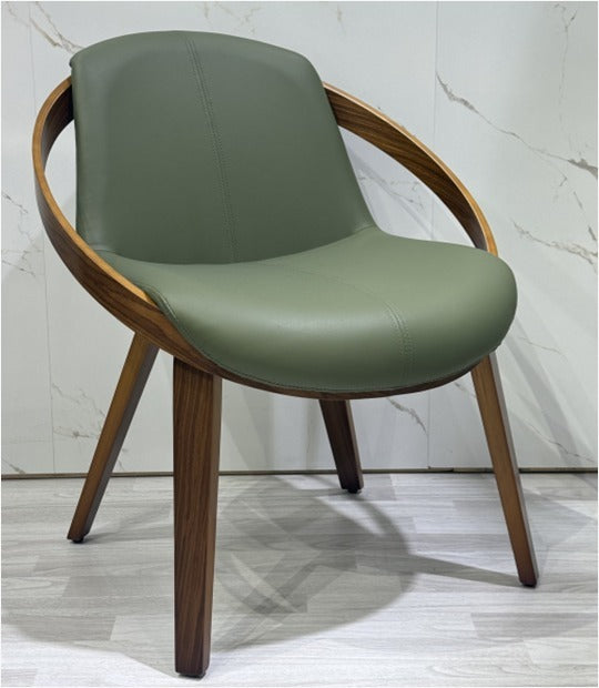 Daxies Elegant Olive Green Leather Accent Chair with Curved Wooden Frame