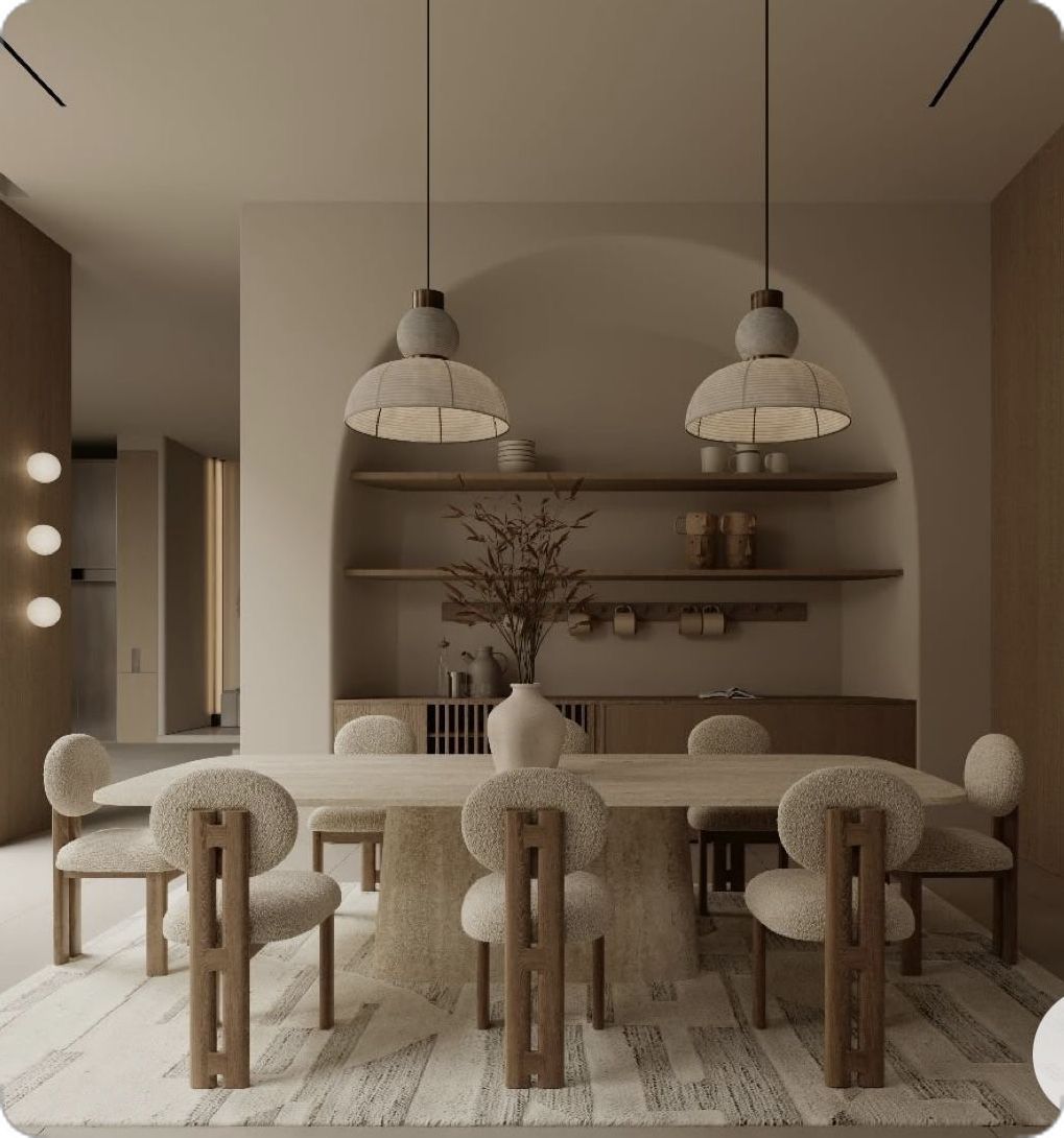 Hax Contemporary 8 Seater Dining Set with Bouclé Chairs & Natural Stone-Top Table