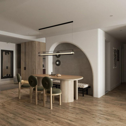 Ankoor Olive Grove Curved Dining Set with Solid Oak Table and Green Velvet Chairs