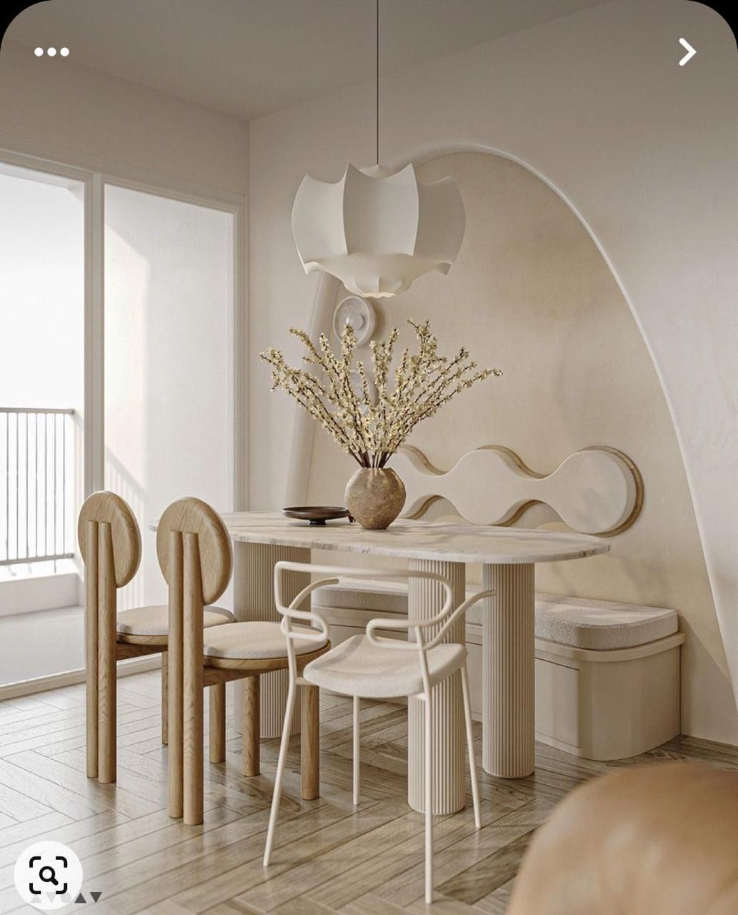 Sand Dune Sculpted Dining Set – Fluted Cream Table with Artistic Seating